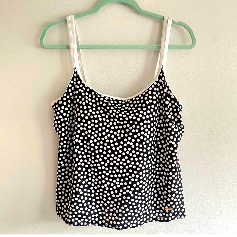 Liz Claiborne Black & White Polka Dot Tankini Swim Top Size 16W